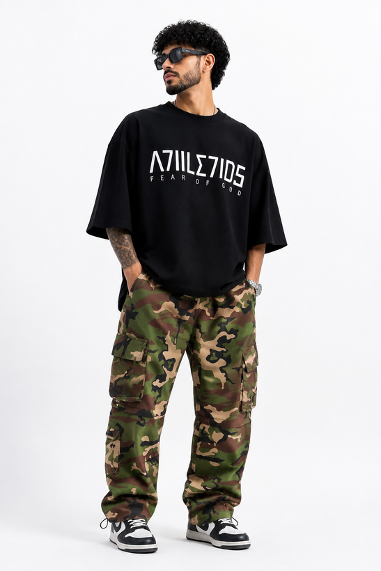 تیشرت باکسی مردانه پارچه ماکان مدل fear of god